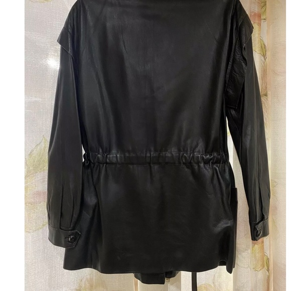 Bloomingdales 90's Y2K black leather jacket ~ Wide Lapel, Waist Length M Oversiz - Picture 4 of 7